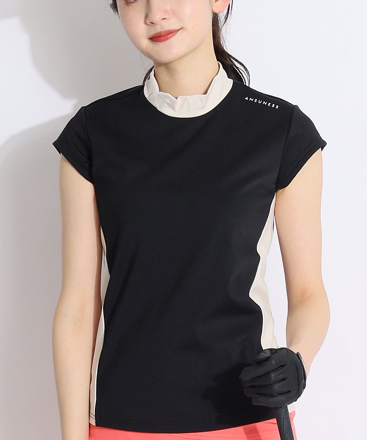 アンサネス AS サイド配色UVモックネック半袖カットソー