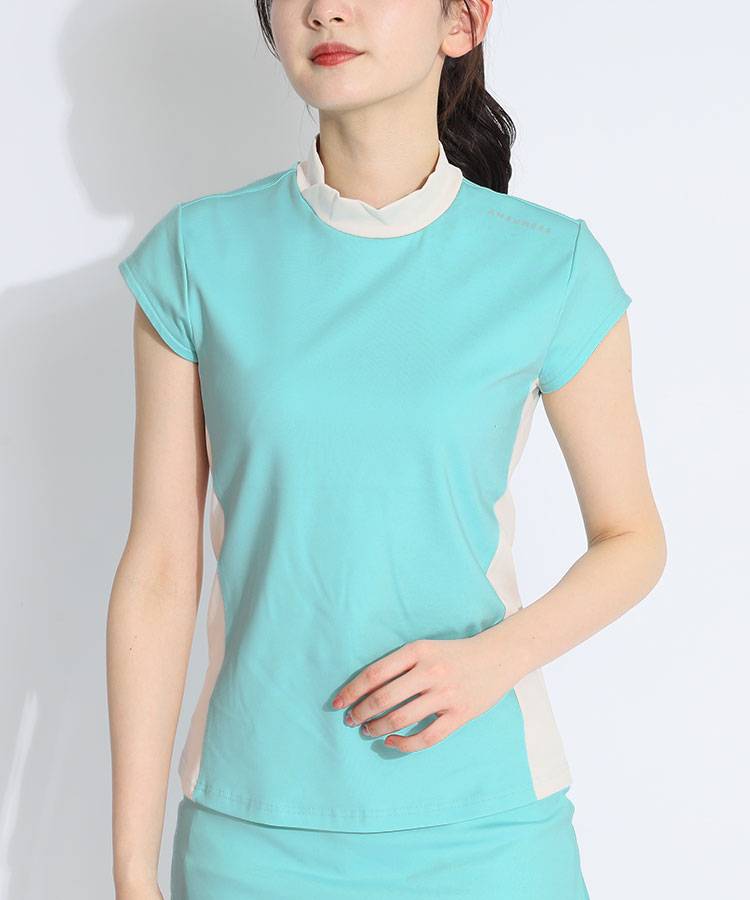 AS 【11/11までタイムセール】【ストレッチUV】サイド配色モックネック半袖カットソー