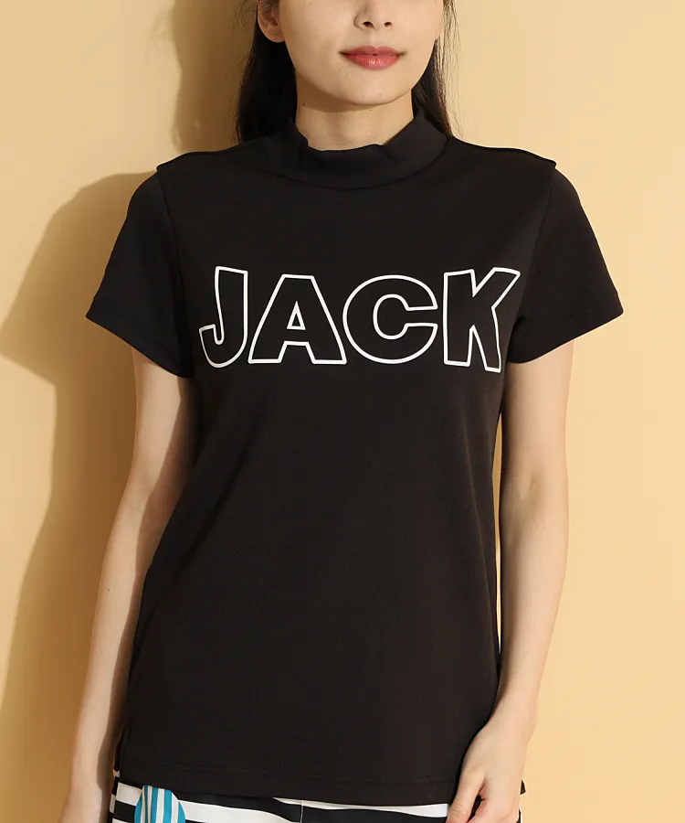 新品 ジャックバニー 半袖モックネック ラインロゴ ブラック M