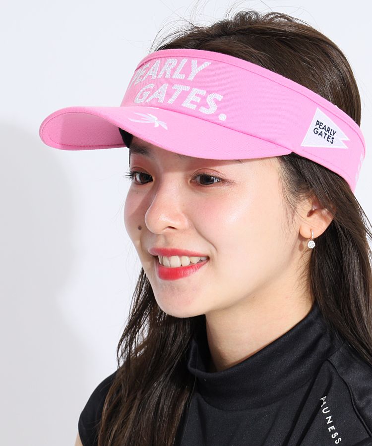 PEARLY GATES - パーリーゲイツ  レディース サンバイザー新品、正規品 パーリーゲイツ PG 【リサイクル】ランダムロゴ刺繍ツイルサン