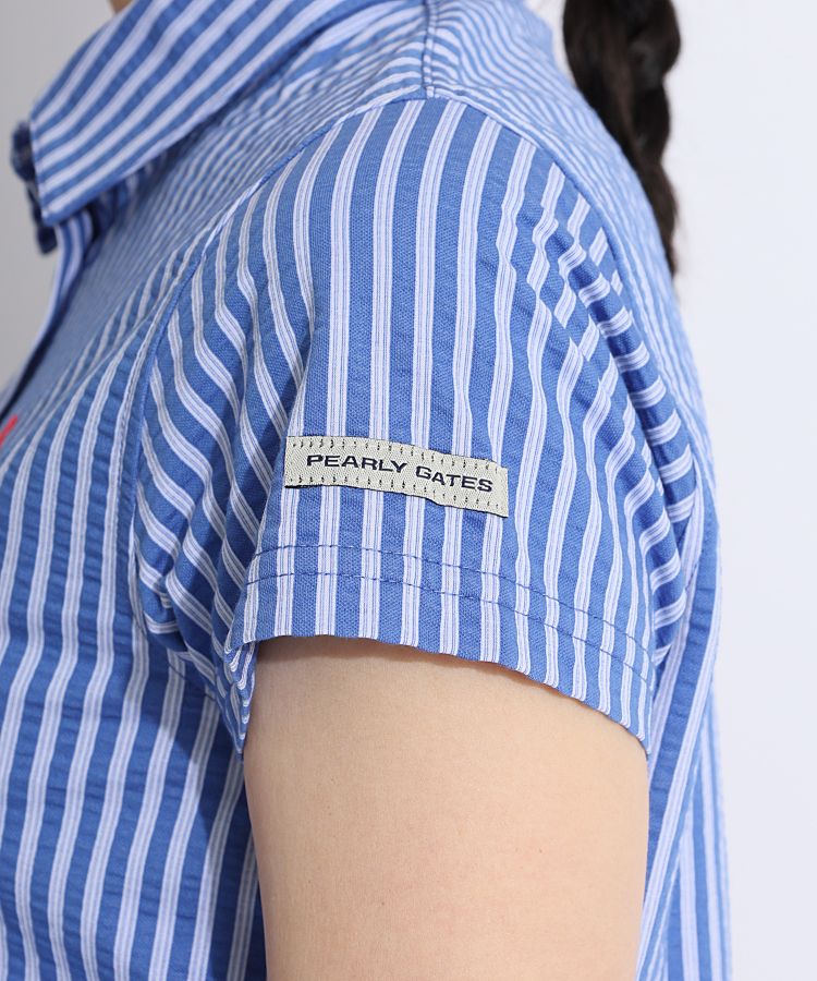 パーリーゲイツサッカーストライプ2WAYストレッチ半袖ポロサイズ0 サッカーストライプ半袖ポロシャツ | PEARLY GATES（パーリー