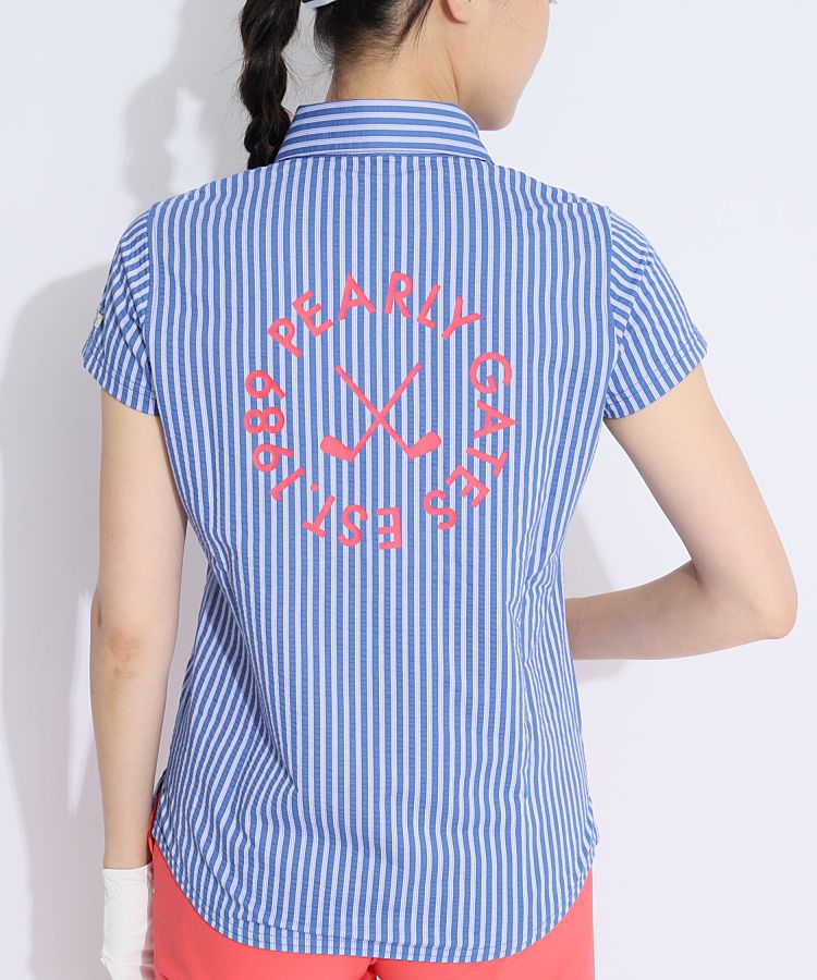 パーリーゲイツ PG サッカーストライプハイゲージ半袖ポロシャツ