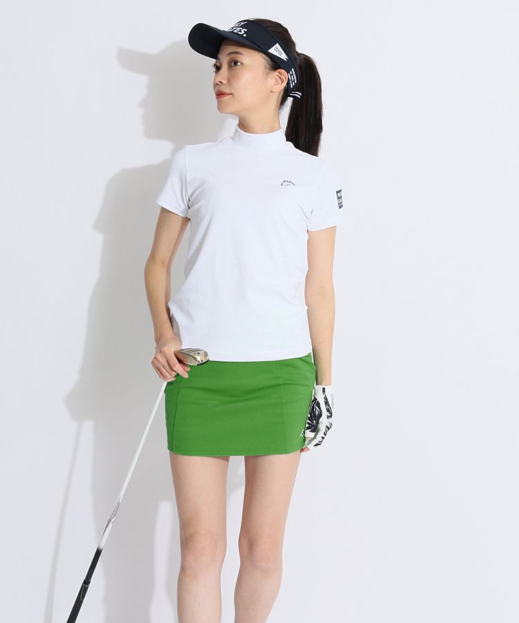 【美品】パーリーゲイツ モックネック 半袖 Tシャツ ゴルフレディース 2 パーリーゲイツ PG バックロゴモックネック半袖カットソー レディース