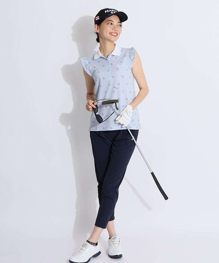 パーリーゲイツ PG ニコちゃんドットサッカーフリルスリーブポロシャツ