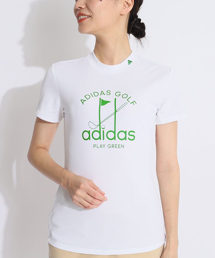 新品 アディダス ゴルフ セットアップ フリルスカート 半袖 モックネック 白 adidas ワンピース スリーストライプス 半袖モックネック