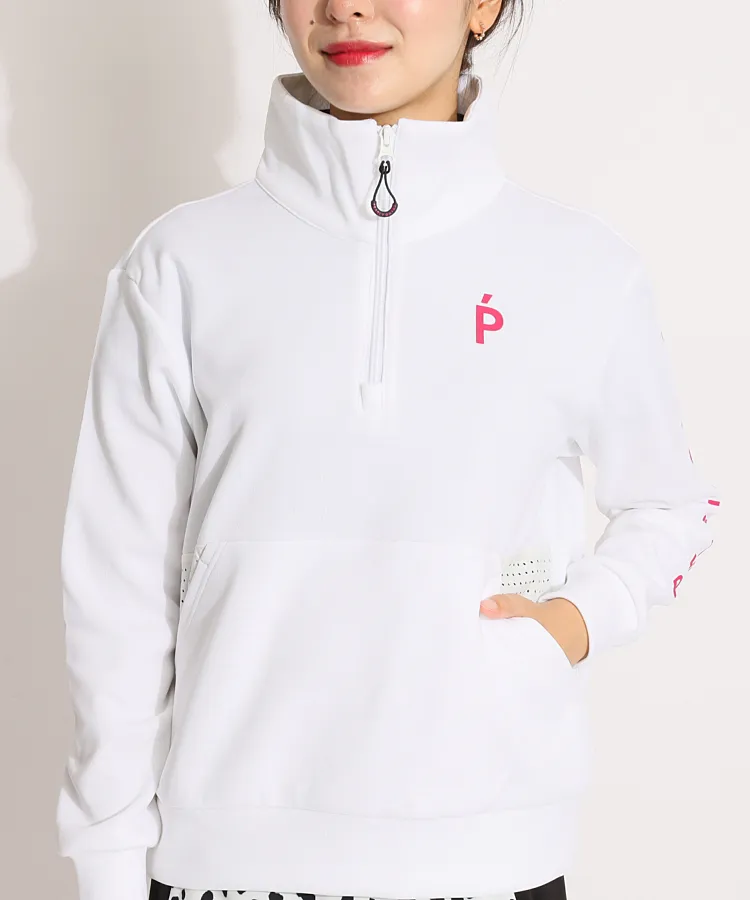 【美品】パーリーゲイツ　ハーフジップニット　裏地メッシュ　ハイネック　ロゴ　L c9f8dfa4e6bcc8cfc469be5f8a6dea