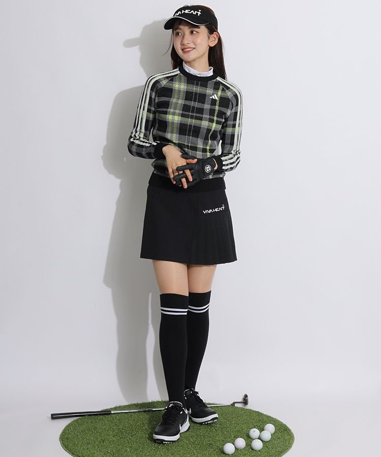 adidas レディースゴルフウェア　チェック柄 セーター・トレーナー Lサイズ アディダスゴルフ AG タータンチェック柄クルーネックニット