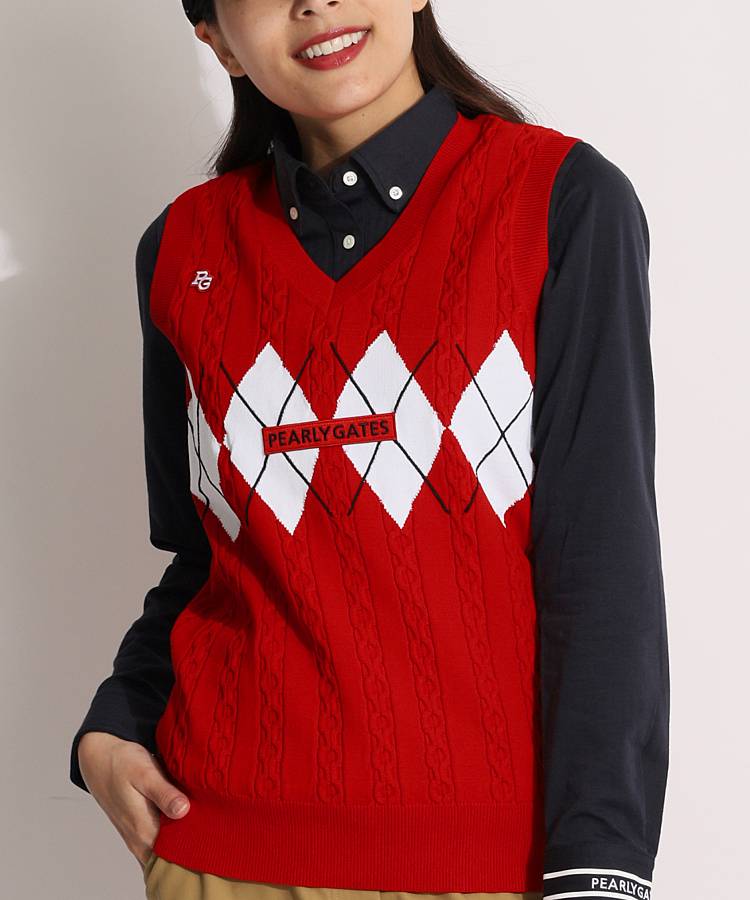 パーリーゲイツ PG アーガイル柄Vネックニットベスト レディースゴルフ