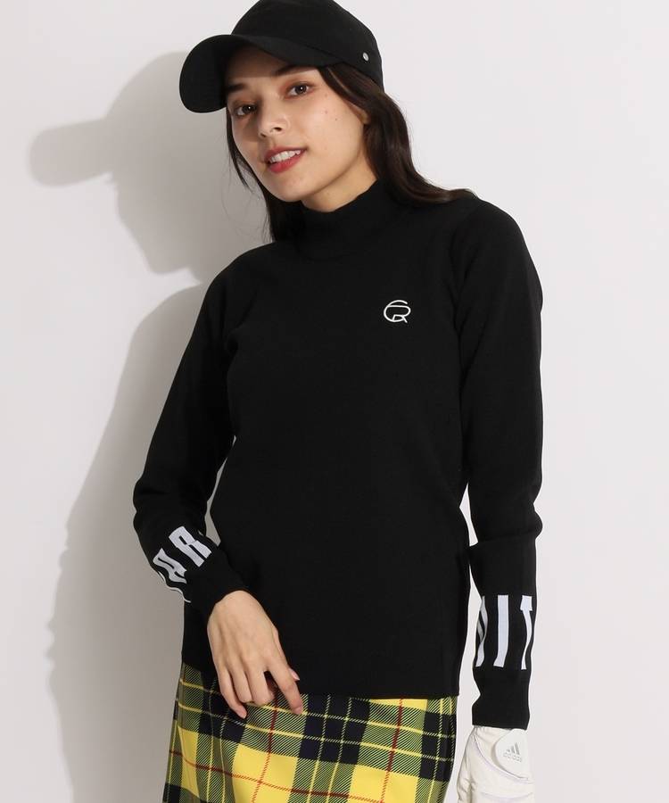 CU 選べるカラースリーブロゴモックネックニット