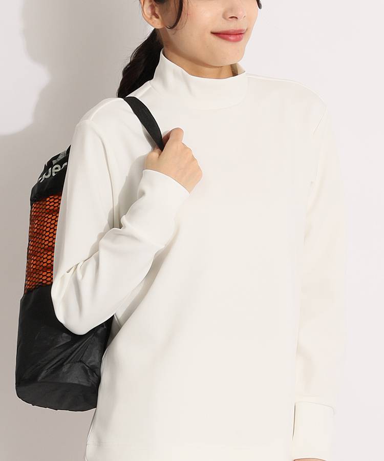 AS 【11/11までタイムセール】裾スリットロゴモックネック長袖カットソー