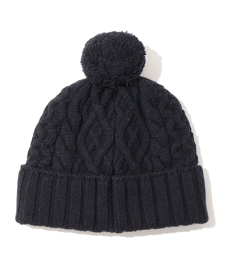 パーリーゲイツ PG ポンポン付きケーブル編みニット帽 レディース