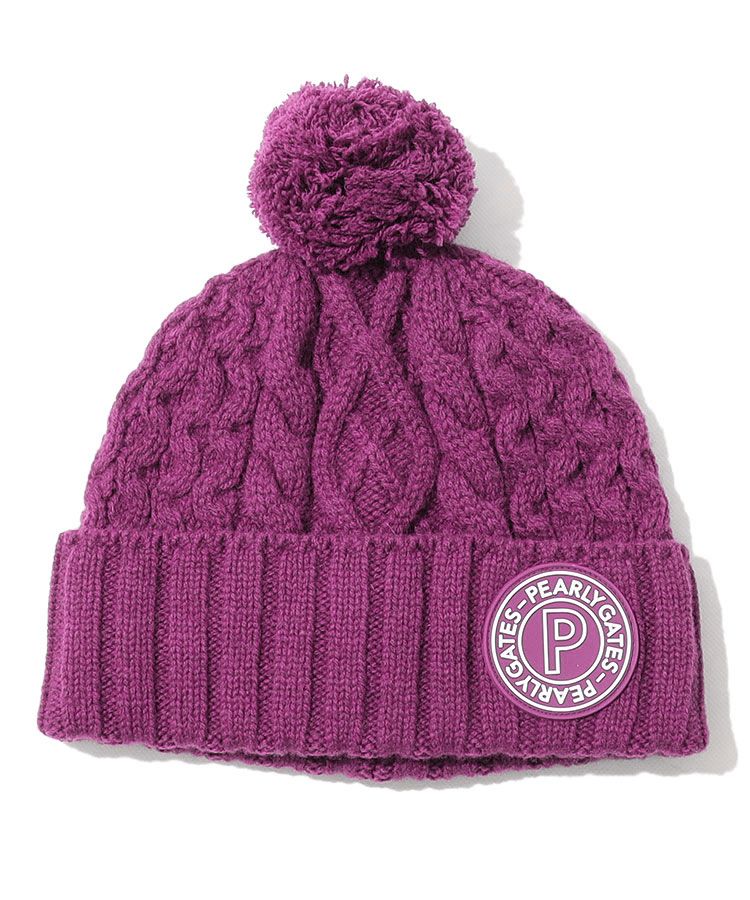 パーリーゲイツ PG ポンポン付きケーブル編みニット帽 レディース