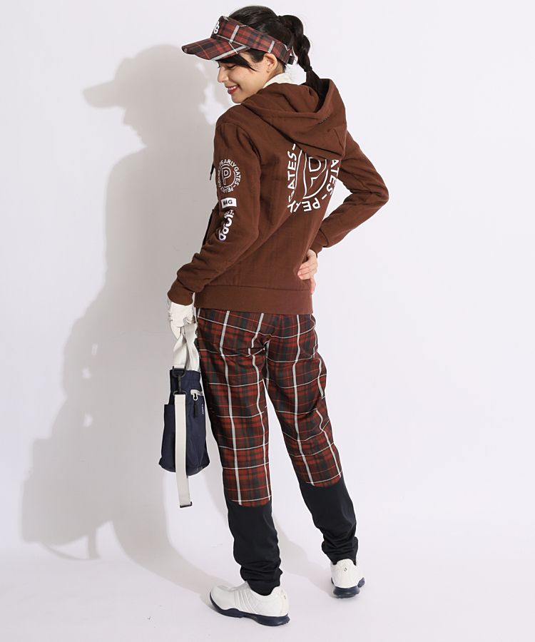 ○★新品未使用　パーリーゲイツ　チェック柄　ジップアップパーカー　2　ピンク系 パーリーゲイツ PG ジャガードチェック柄コットンジップパーカー