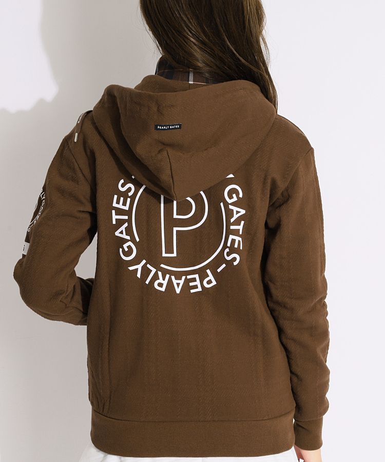 【23年製/タグ付未使用】パーリーゲイツ フルジップパーカー チェック PGロゴ パーリーゲイツ PG ジャガードチェック柄コットンジップパーカー