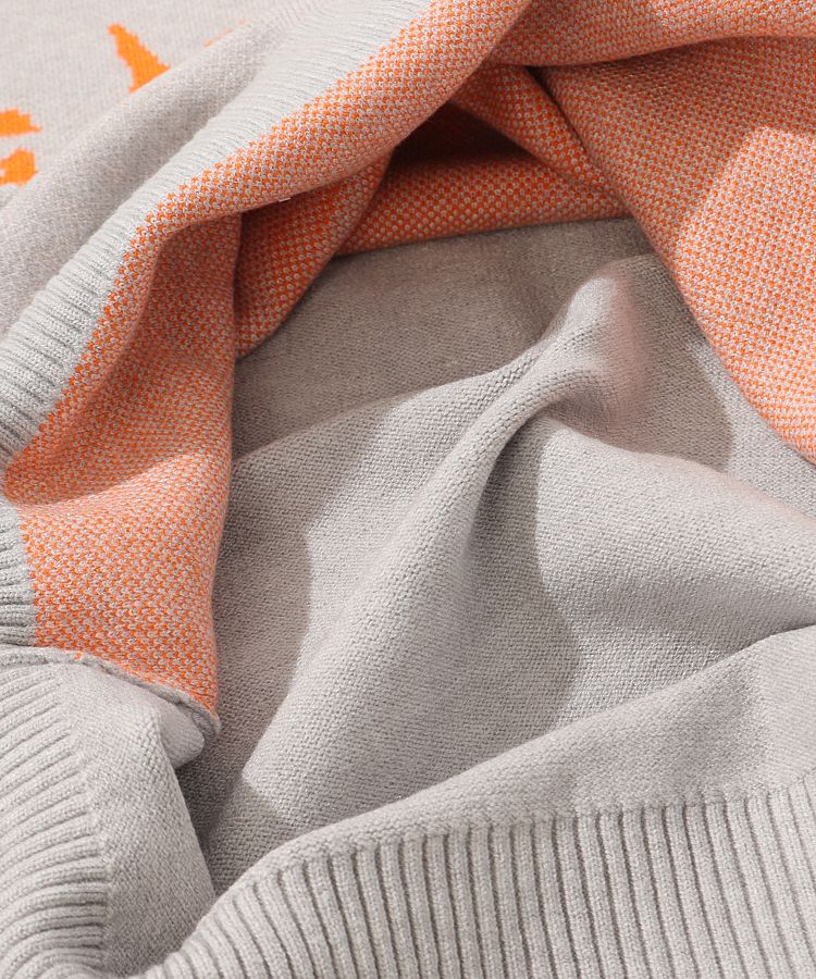 新品】デサントゴルフ ジャガード ジップ セーター オレンジ グレー M