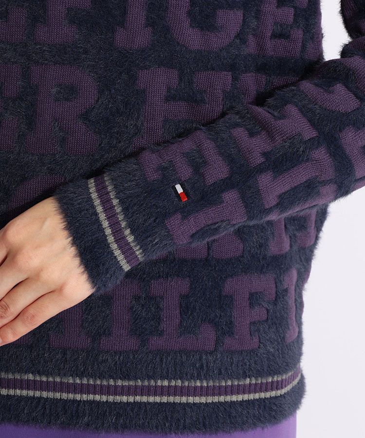 【トミーヒルフィガー】人気シャギーニット×ロゴ総柄 長袖ゴルフニットセーターXL トミーヒルフィガー】人気シャギーニット×ロゴ総柄 長袖ゴルフ