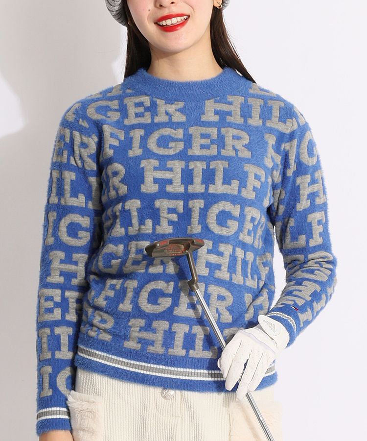 【トミーヒルフィガー】人気シャギーニット×ロゴ総柄 長袖ゴルフニットセーターXL トミーヒルフィガー】人気シャギーニット×ロゴ総柄 長袖ゴルフ