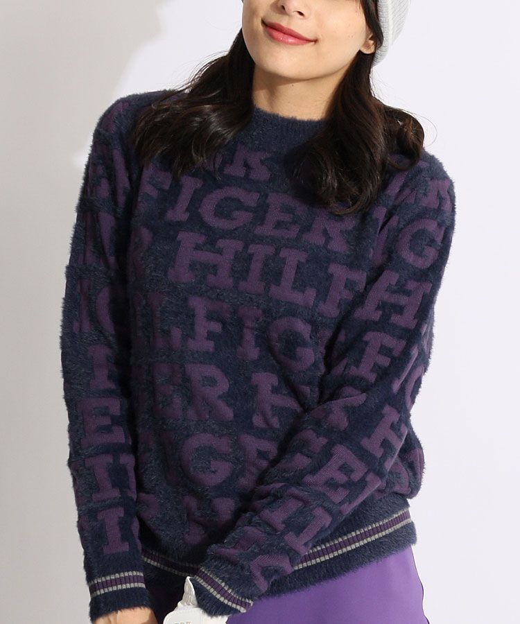 トミーヒルフィガーゴルフ TH 総ロゴボトルネックシャギーニット