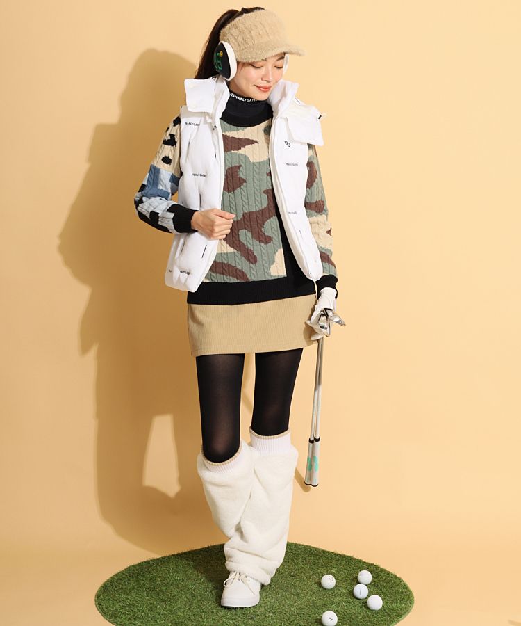 パーリーゲイツ　ゴルフ　ウエアセット　モックネックシャツ　スカート　2点 パーリーゲイツ PG ストレッチドビーロゴ半袖モックネック
