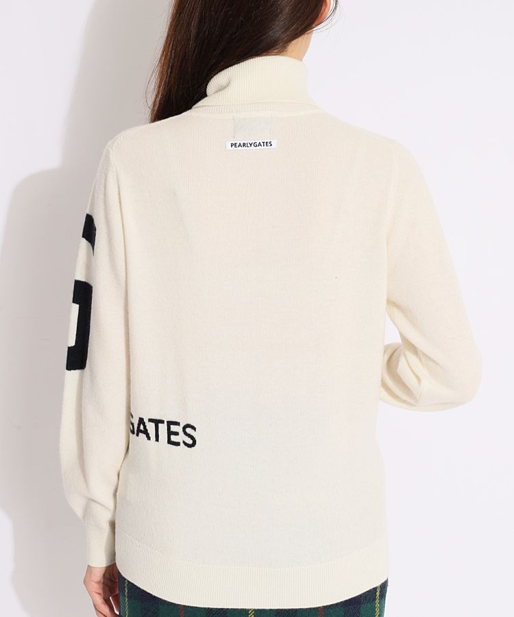 パーリーゲイツ ハイネック カシミヤ ニット Lサイズ パーリーゲイツ PG ジャガードロゴカシミヤタートルネックニット