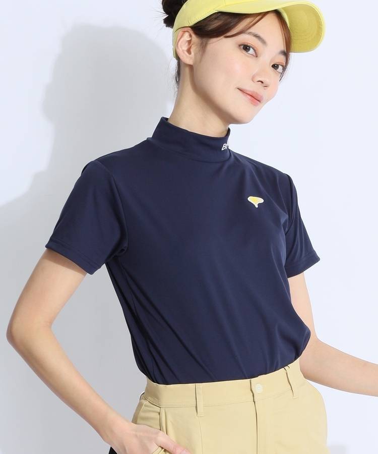 BE 【ストレッチUV】ネックロゴモックネック半袖カットソー