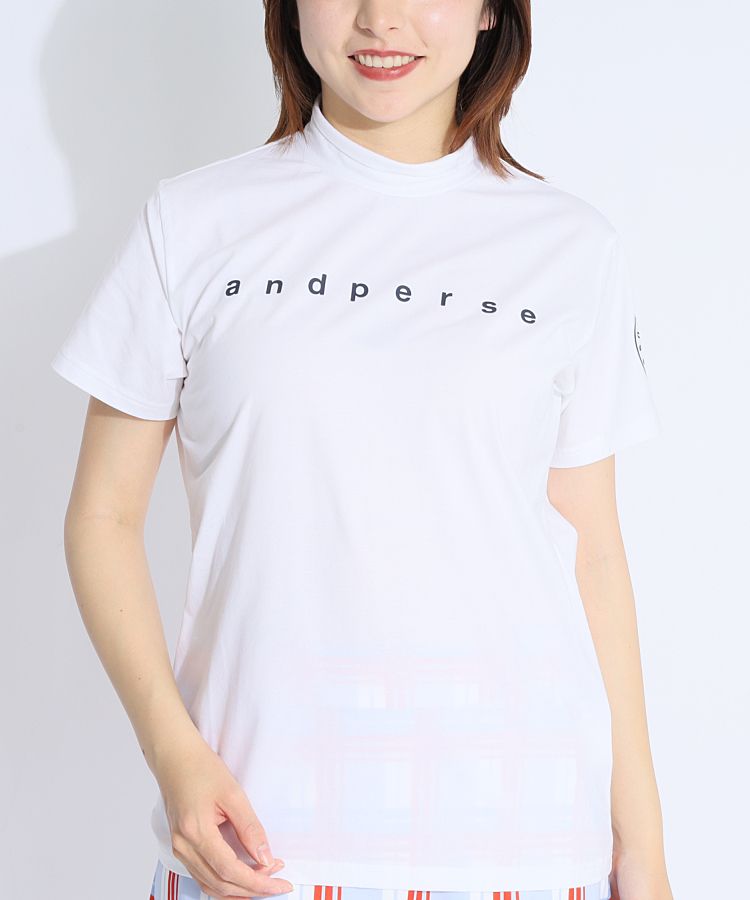 美品 アンパスィ ノースリーブ モックネックシャツ レディース L ロゴ 美品 アンパスィ ノースリーブ モックネックシャツ レディース L