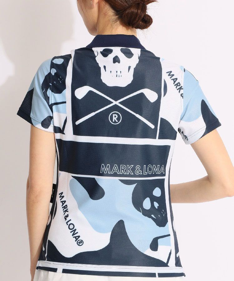 マーク＆ロナ ML スカルプリント半袖メッシュポロシャツ レディース