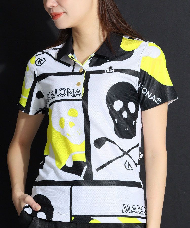 MARK & LONA ポロシャツ 半袖　レディースゴルフウェア マーク＆ロナ-コード CD [CODE]マーブル柄半袖ポロシャツ