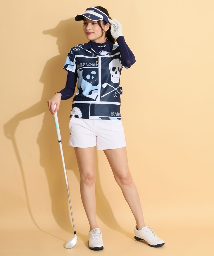 MARK & LONA ポロシャツ 半袖　レディースゴルフウェア マーク＆ロナ-コード CD [CODE]マーブル柄半袖ポロシャツ