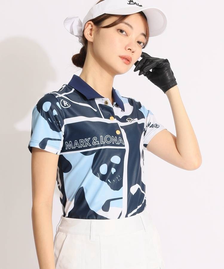 ML スカルプリント半袖メッシュポロシャツ