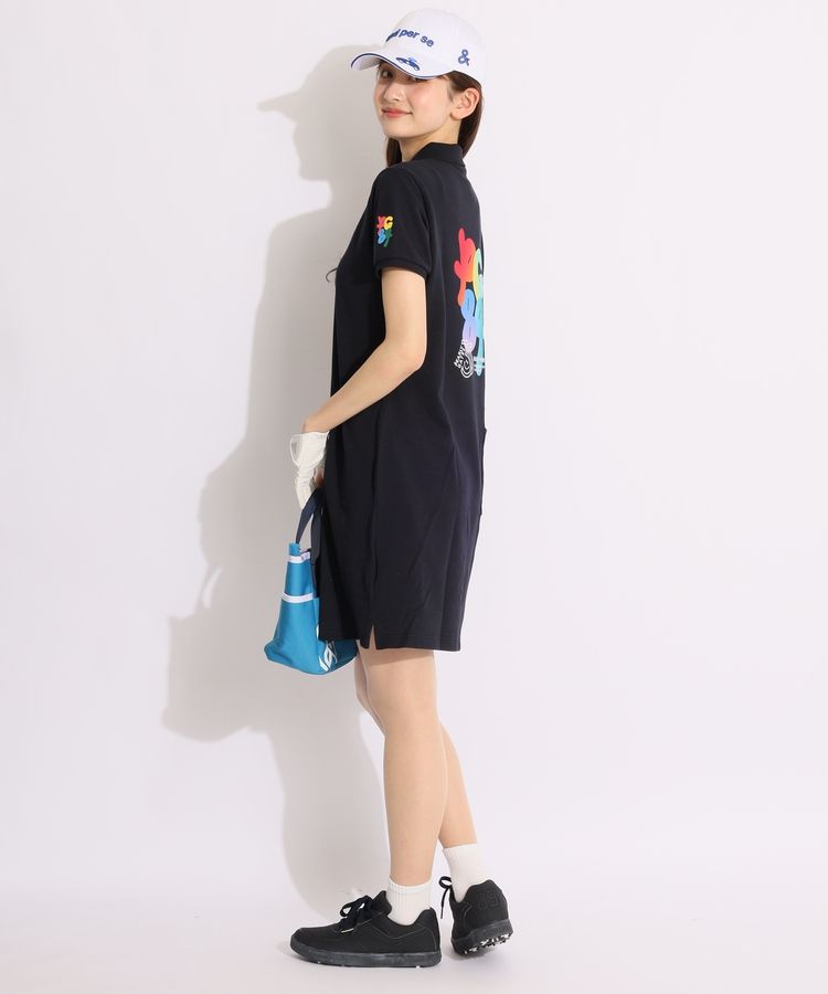 パーリーゲイツ　ワンピース　アンドプラス　鹿の子　インレイ柄 パーリーゲイツ PG バックカラフルロゴ鹿の子半袖ポロワンピース