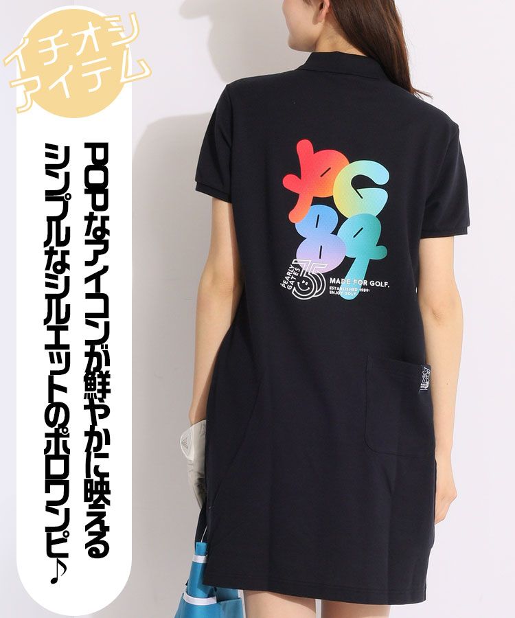 パーリーゲイツ PG バックカラフルロゴ鹿の子半袖ポロワンピース
