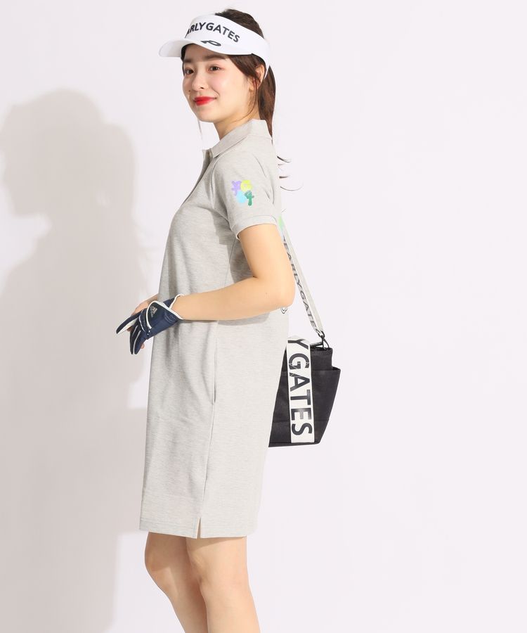 【TSI正規品】パーリーゲイツ サイズ1 鹿の子インレイ 半袖ワンピース パーリーゲイツ PG バックカラフルロゴ鹿の子半袖ポロワンピース