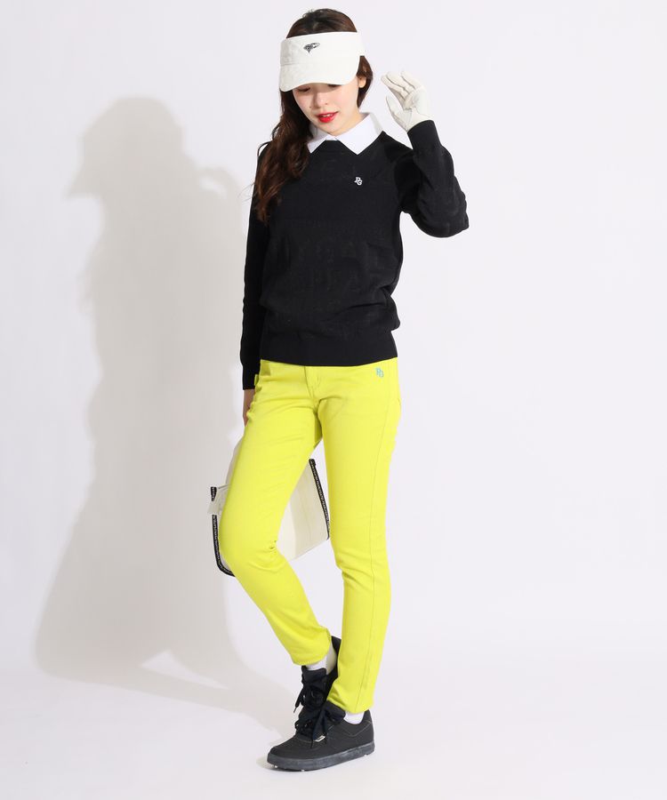 極美品　2024　パーリーゲイツ　ラメ　総ロゴメッシュ切替クルーネック　ニット パーリーゲイツ PG 総ロゴメッシュ切替クルーネックニット レディース