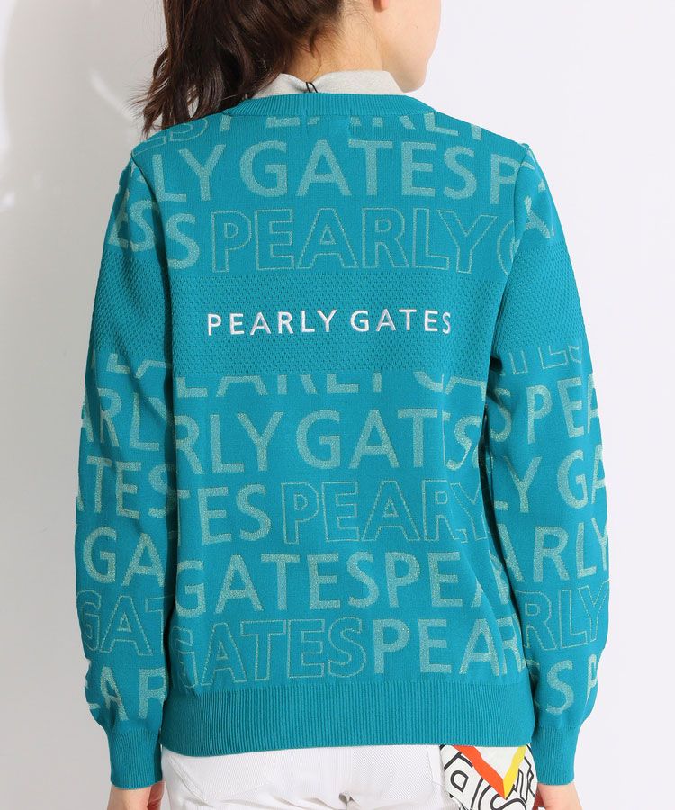 パーリーゲイツ PG 総ロゴメッシュ切替クルーネックニット