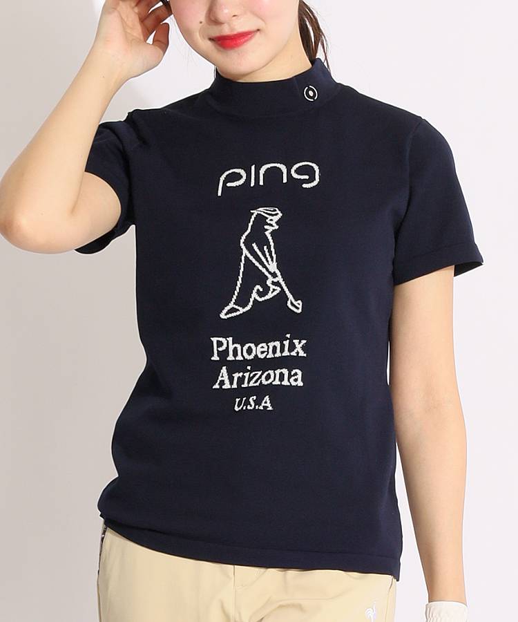 PING 2025春夏モデルM r.PINGジャガード半袖ハイネックセーター PING APPAREL】Mr.PINGジャガード半袖ハイネックニットプル