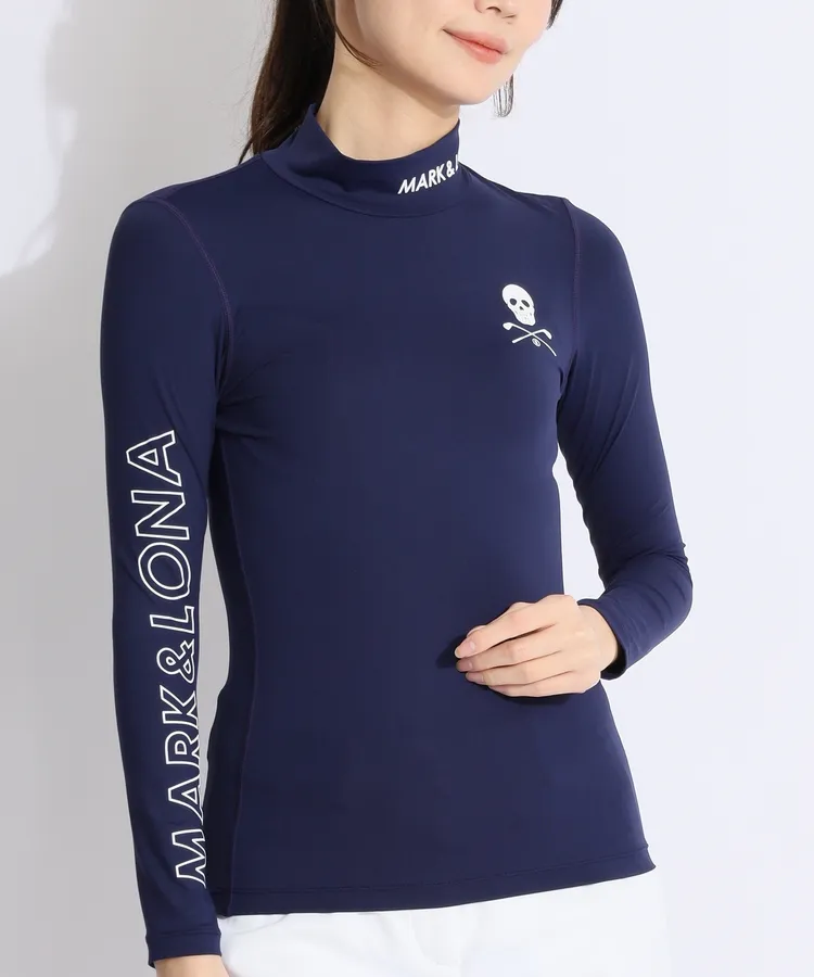 【美品】マークマンドロナ ストレッチ モックネック 50 XL ゴルフウェア マーク＆ロナ ML スカルプリント半袖メッシュポロシャツ