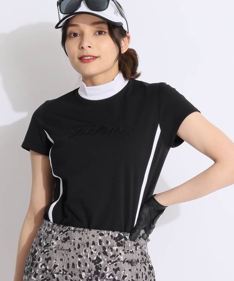 TL 【ストレッチUV】ロゴ刺繍モックネック半袖カットソー