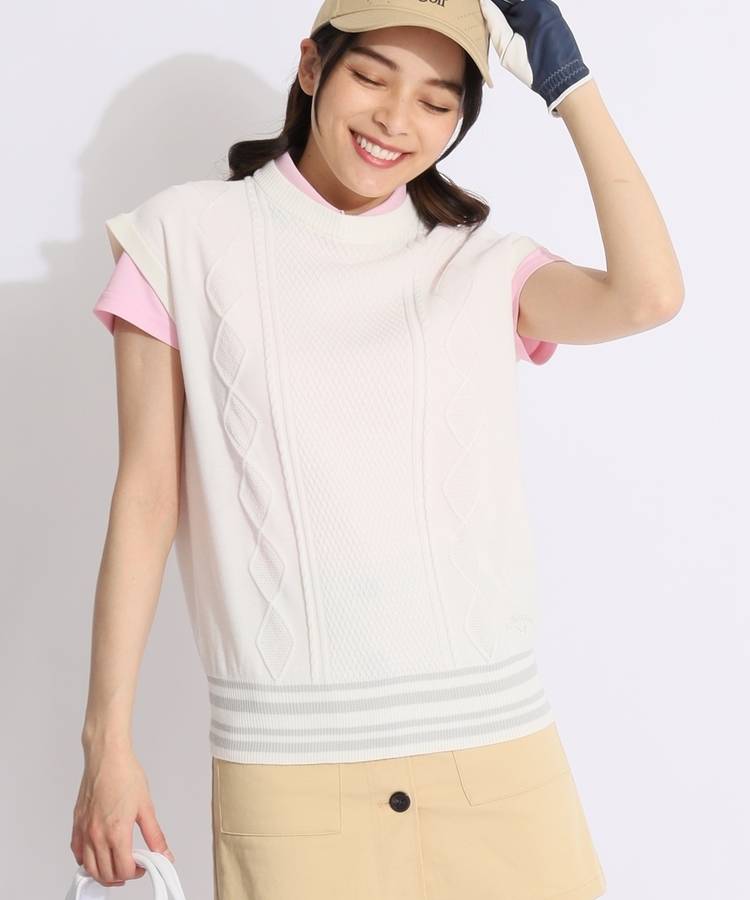 CA クルーネックケーブルニットベスト