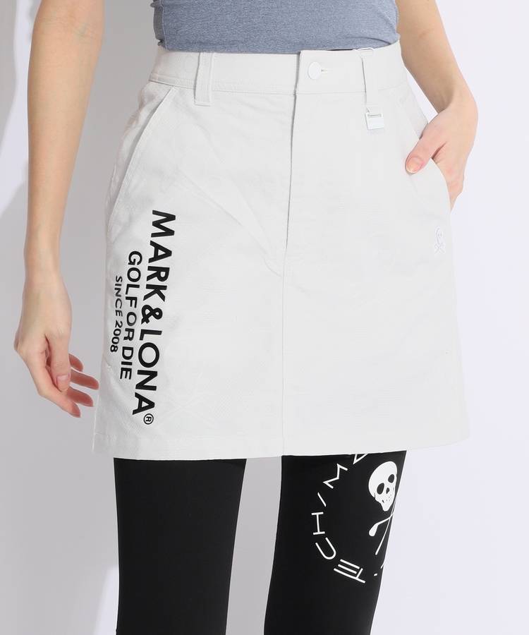 ML 一体型ペチパンツ付デニム調ブロックロゴツイルスカート