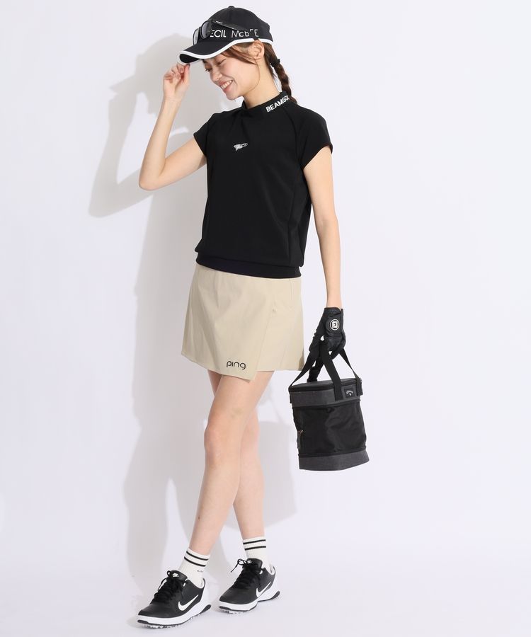 ★美品★BEAMS　GOLF　リブネック切替ダンボール半袖ラグランカットソ　L ビームスゴルフ BE リブネック切替ダンボール半袖ラグラン