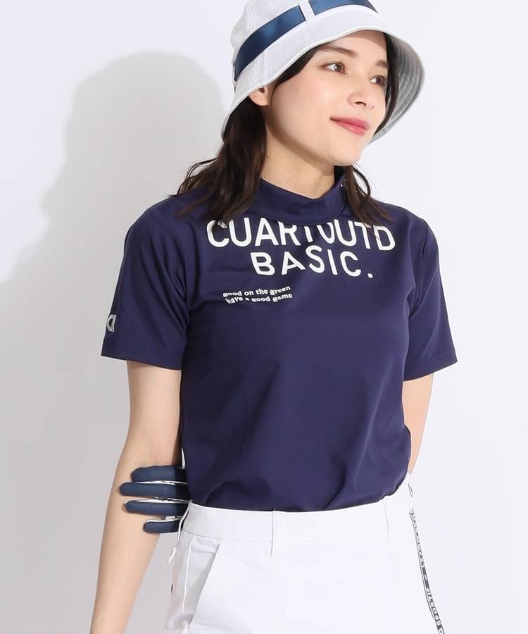 CU 【接触冷感】ロゴプリントモックネック半袖カットソー