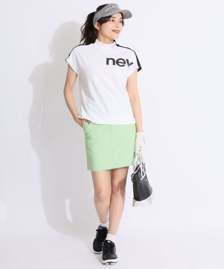 美品new balance ゴルフモックネックとスカート ニューバランスゴルフ NB 【ストレッチ】配色切替モックネック