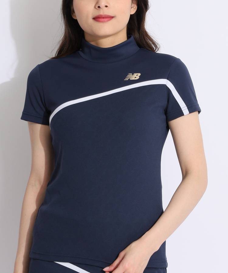 NB バイカラーライン半袖モックネックカットソー