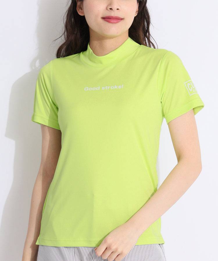 CU 【吸汗速乾】メッセージプリントモックネック半袖カットソー