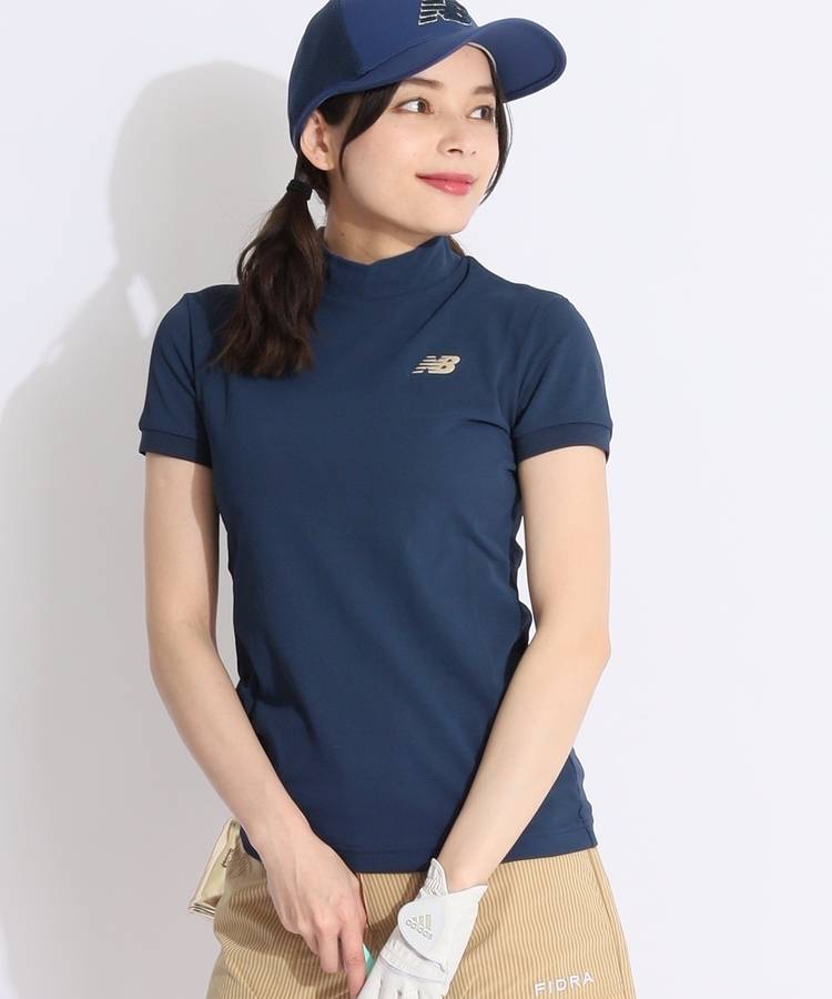 NB 【吸水速乾】メタリックロゴ半袖モックネックカットソー