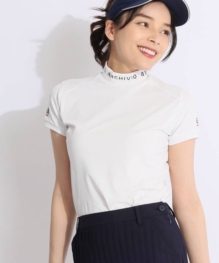 AR 【吸汗速乾UV】ネックプリントモックネック半袖カットソー