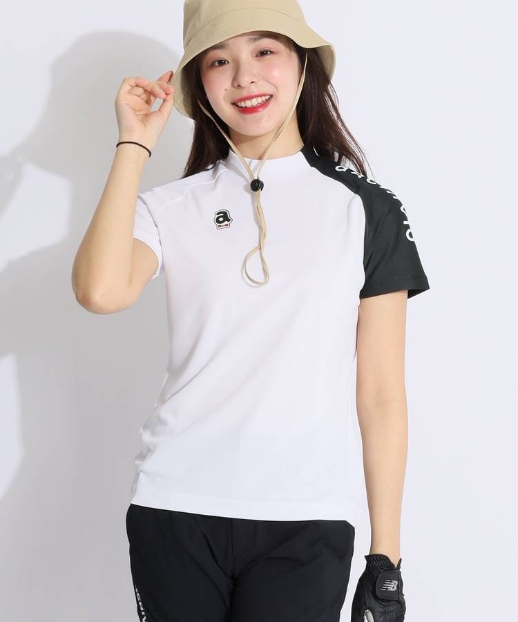 AR 【接触冷感UV】スリーブロゴモックネック半袖カットソー