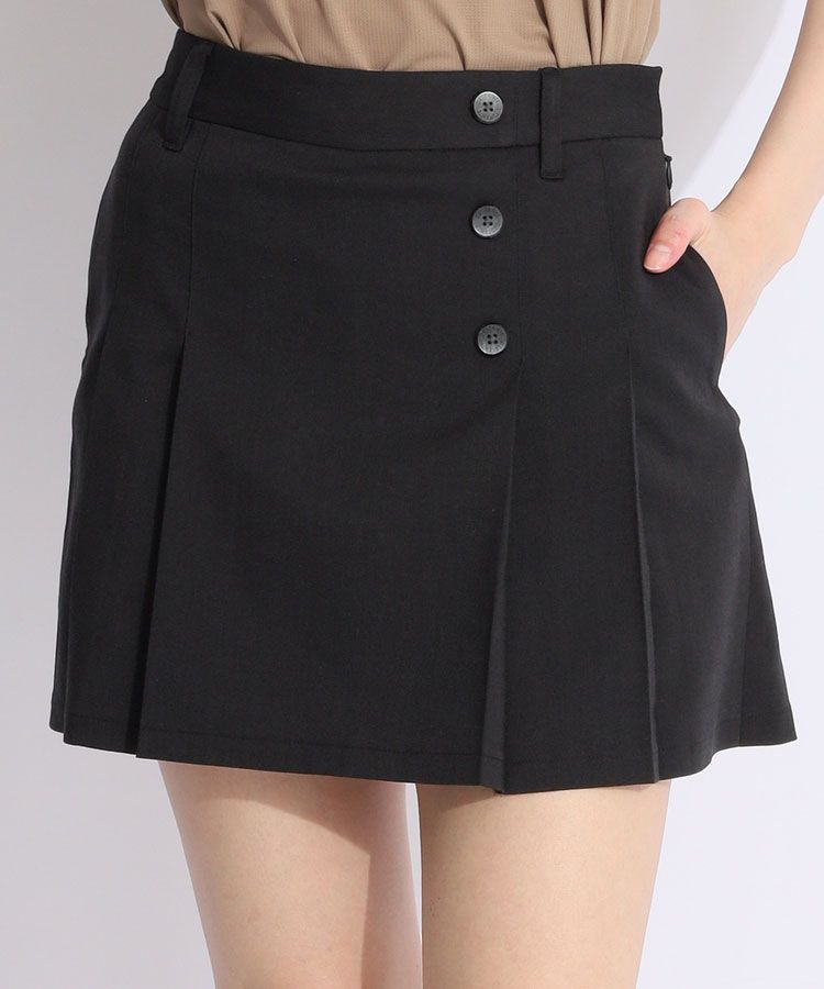 デサントゴルフ 黒　UV一体型ペチパンツスカート デサントゴルフ DE [LUXE]一体型ペチパンツUVストレッチ裾ロゴ