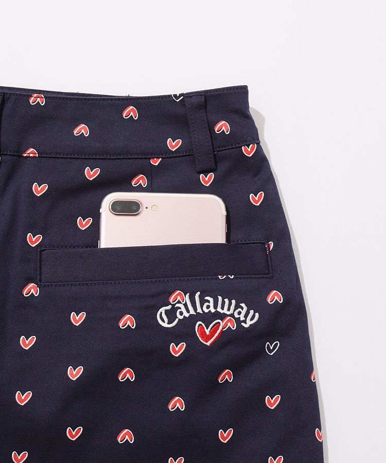 Callaway ハート柄プリーツスカートL 新品未使用タグ付 キャロウェイ CA 【LoveCallaway】【ストレッチ】ハートプリント